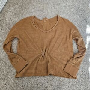 American Eagle Green Waffle Knit Long Sleeve Tee L